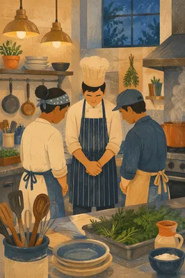 Chef and Staff Prayer Before Dinner Service