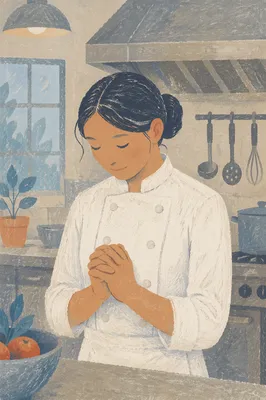 Chef Praying Before Restaurant Service