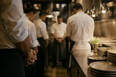 Chefs Praying Before Restaurant Service