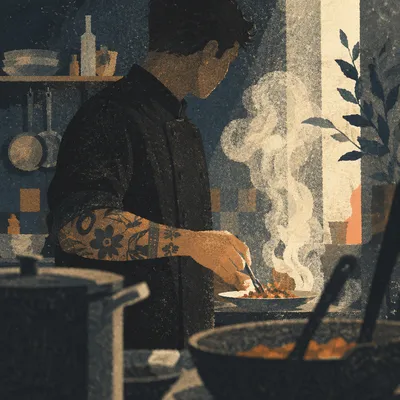 Moody Chef Preparing Food in Kitchen