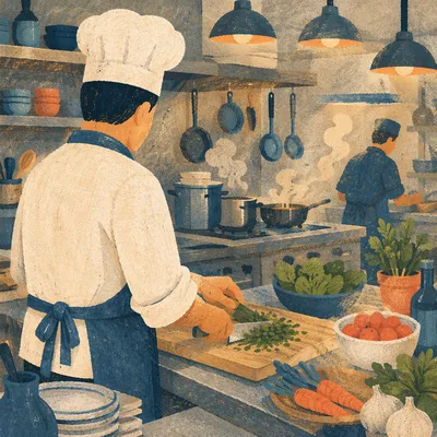 Chef Preparing Fresh Vegetables in Kitchen