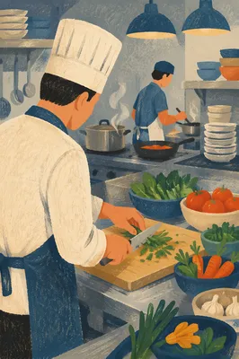 Chef Preparing Fresh Vegetables in Kitchen