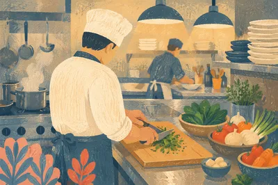 Chef Preparing Fresh Vegetables in Kitchen