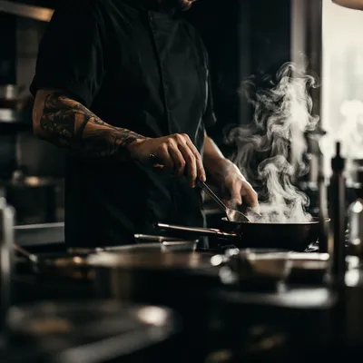 Moody Chef Preparing Food in Kitchen
