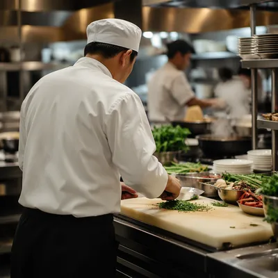 Chef Preparing Fresh Vegetables in Kitchen