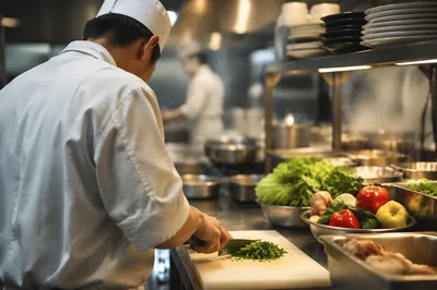 Chef Preparing Fresh Vegetables in Kitchen