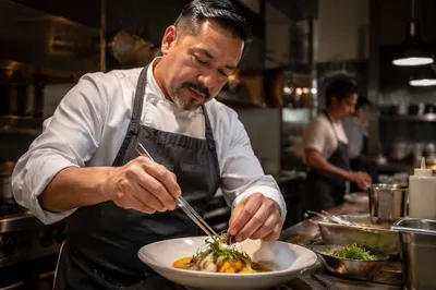 Chef Plating Entrée in Restaurant Kitchen