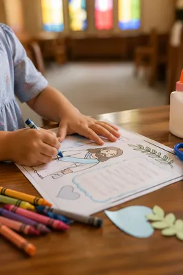 Child Coloring Jesus Church Craft Worksheet