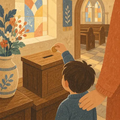 Child Giving Coin at Church Offering