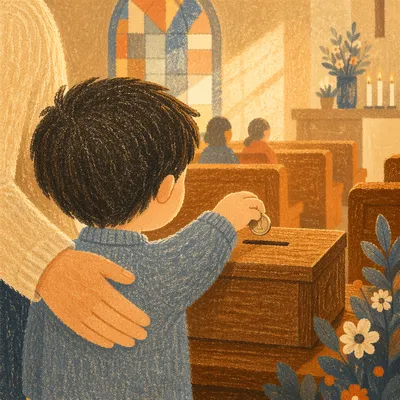 Child Giving Coin at Church Offering