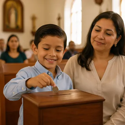 Joyful Child Giving Offering at Church