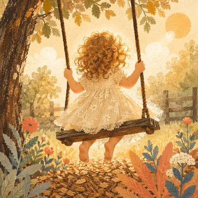 Happy Child on Sunlit Park Swing