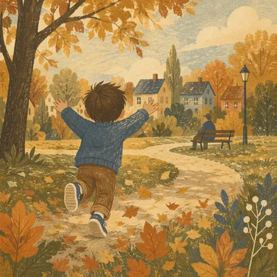 Joyful Child Running Through Autumn Park