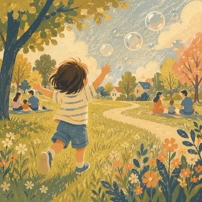 Happy Child Running Through Sunlit Park