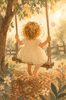 Happy Child on Sunlit Park Swing