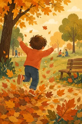 Joyful Child Running Through Autumn Park