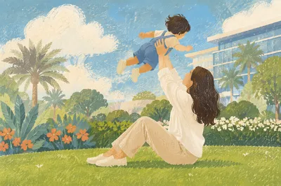 Happy Parent and Toddler in Urban Park