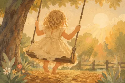 Joyful Child on Rope Swing at Park