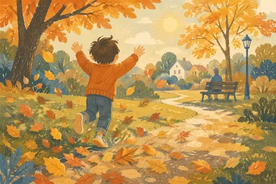 Joyful Child Running Through Autumn Park