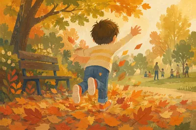 Joyful Child Running Through Autumn Park