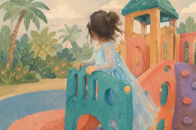 Happy Child Playing in Colorful Park
