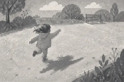 Joyful Child Running Through Quiet Park