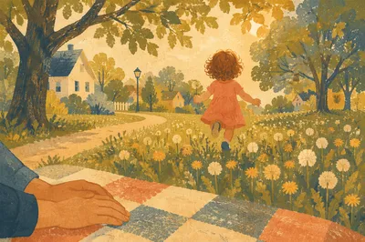 Happy Child Running Through Dandelion Park