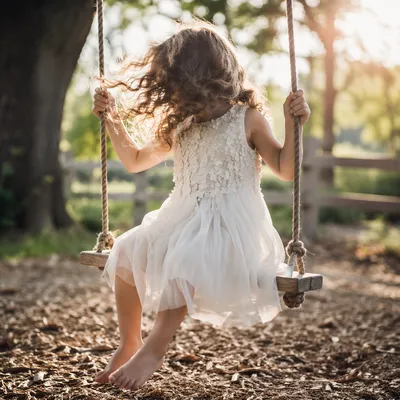 Happy Child on Sunlit Park Swing