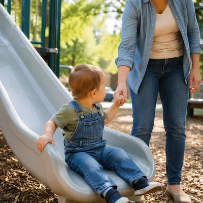 Happy Toddler at Park Slide