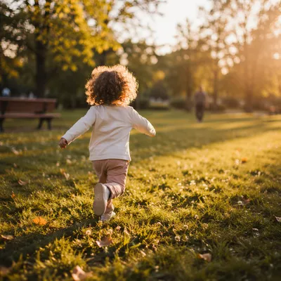 Happy Child Running Through Golden Park