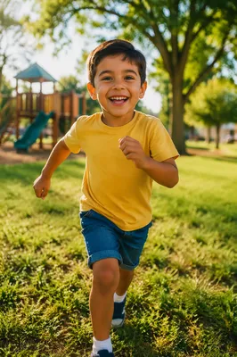 Happy Boy Running in Sunny Park