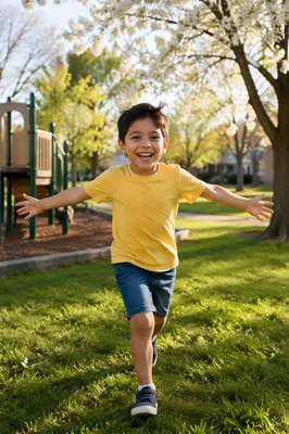 Happy Boy Running in Sunny Park