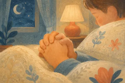 Child Bedside Prayer in Gentle Evening Light