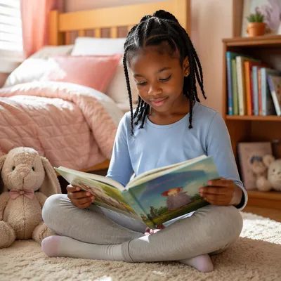 Young Girl Reading Picture Book Indoors