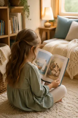 Child Reading Bible Picture Book Calmly