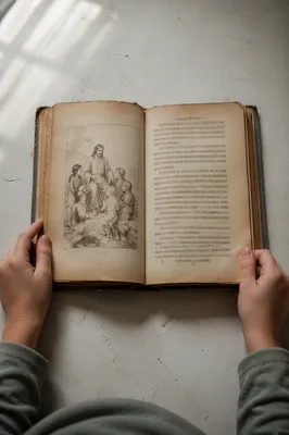 Child Holding Open Vintage Bible Book