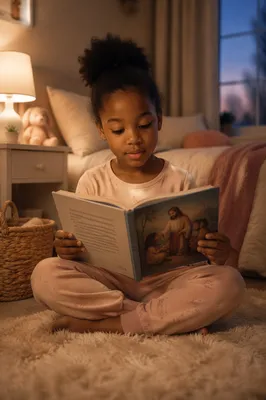 Young Girl Reading Picture Book Indoors