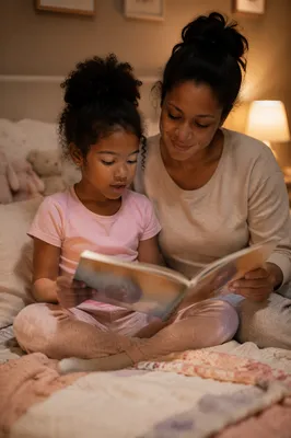Mother and Daughter Reading at Bedtime