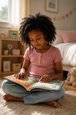 Young Girl Reading Picture Book Indoors