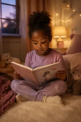 Young Girl Reading Picture Book Indoors