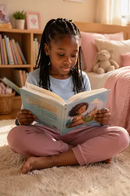 Young Girl Reading Picture Book Indoors