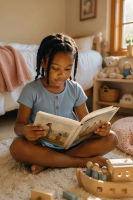 Young Girl Reading Picture Book Indoors