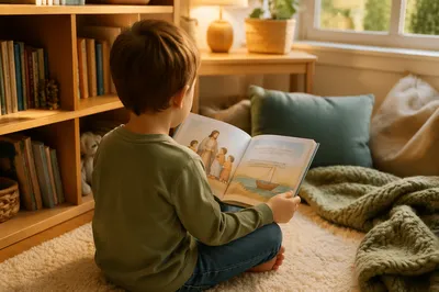 Child Reading a Children’s Bible Book