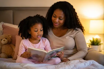 Mother and Daughter Reading at Bedtime