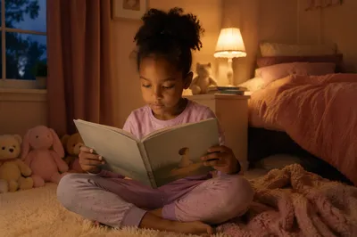 Young Girl Reading Picture Book Indoors
