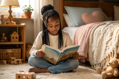 Young Girl Reading Picture Book Indoors