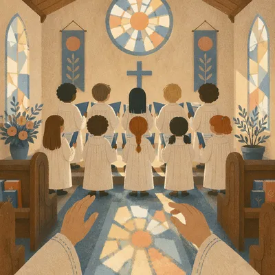 Children's Choir Singing in White Robes