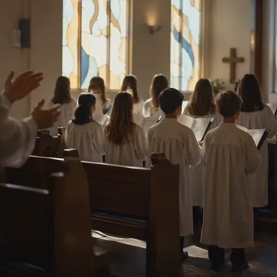 Children's Choir Singing in White Robes