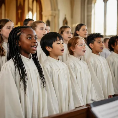 Children Choir Singing in Church Interior
