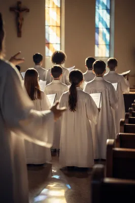 Children's Choir Singing in White Robes